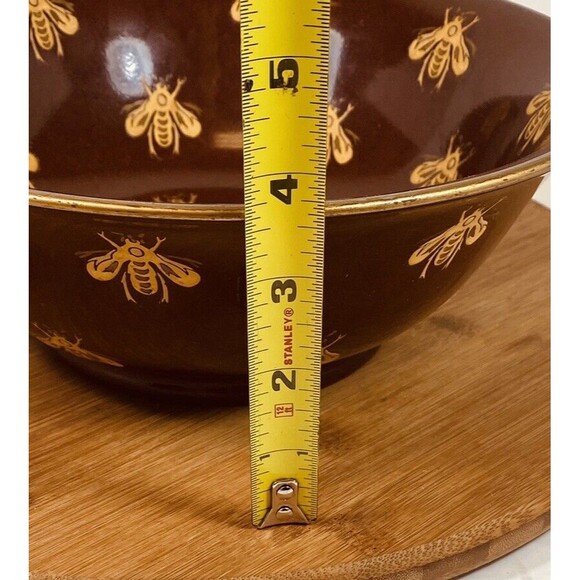 Bumble Bee Bowl Hand Painted Decorative Bowl Dish Andrea By Sedek Maroon & Gold - Picture 6 of 6